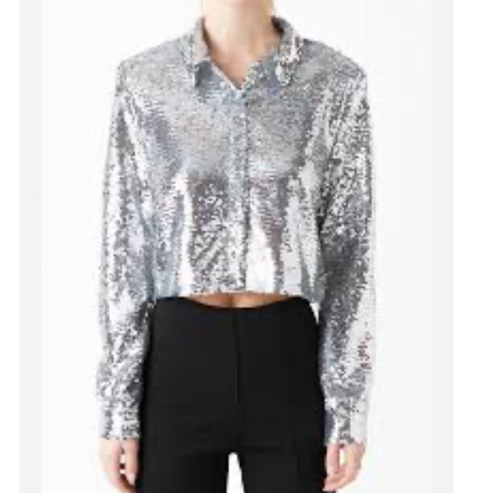 GREY LAB Silver Sequin Blouse